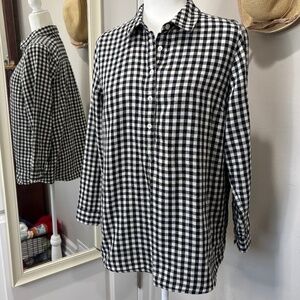 J. Jill Black & White Long Sleeve Collared Popover Tunic Shirt - M PETITE